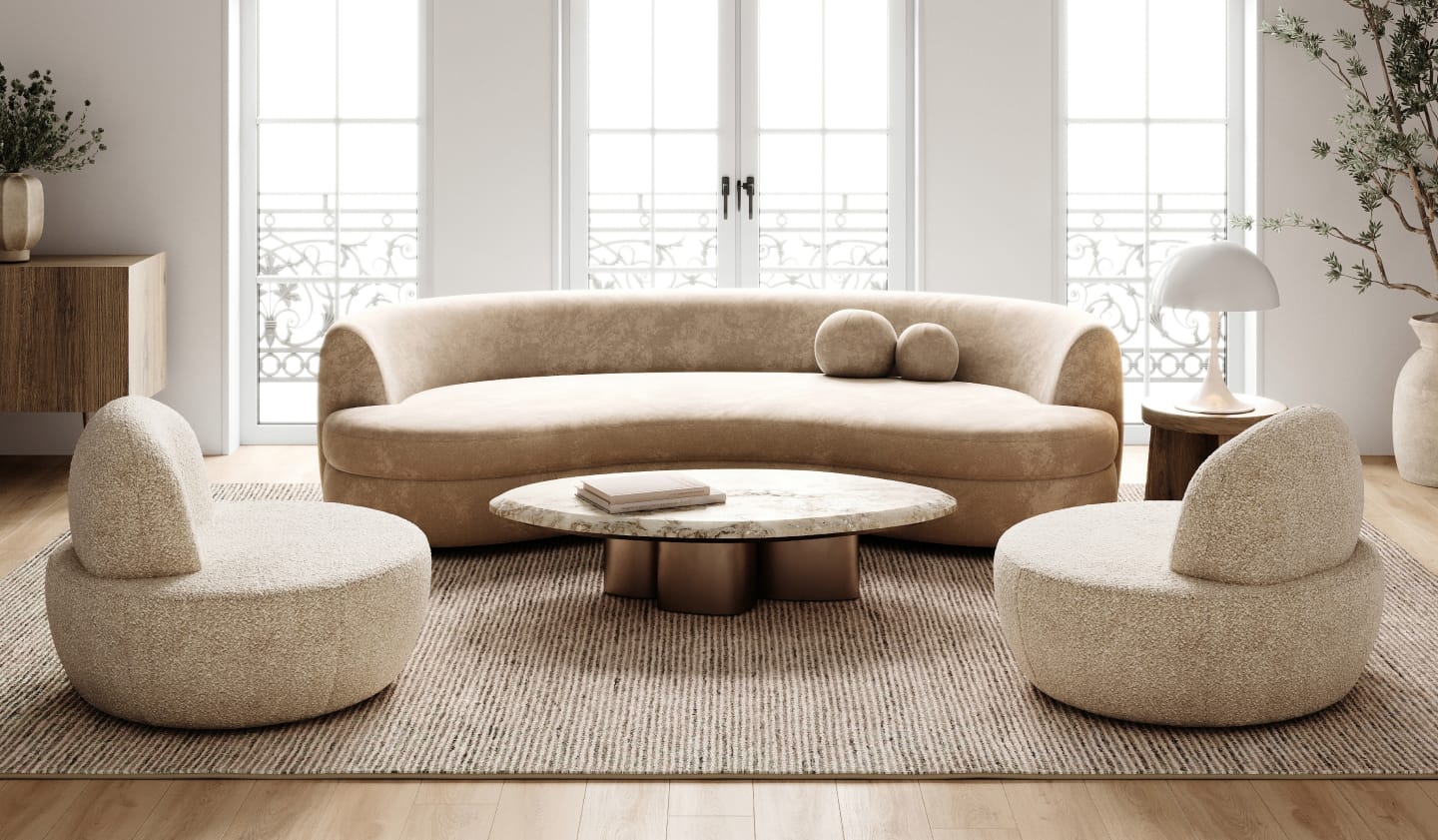 Living room with sofa in a rental apartment in Paris